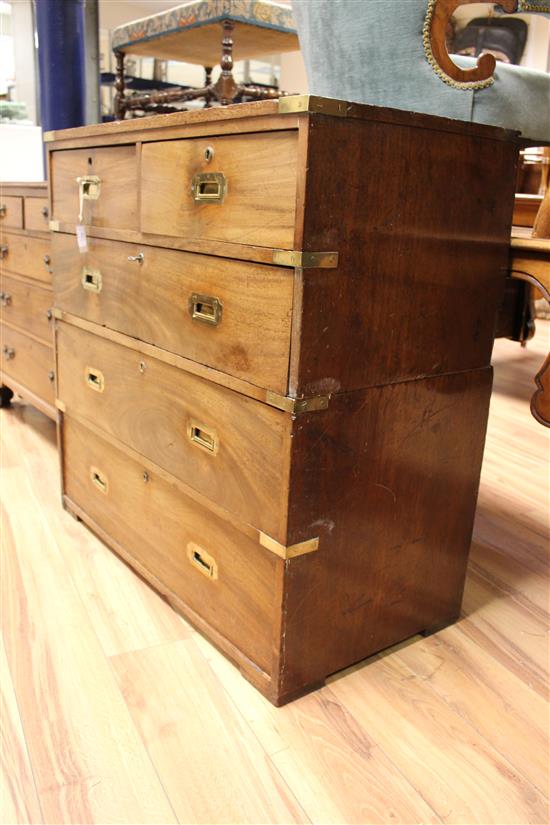 A Victorian mahogany two section military chest, W.3ft